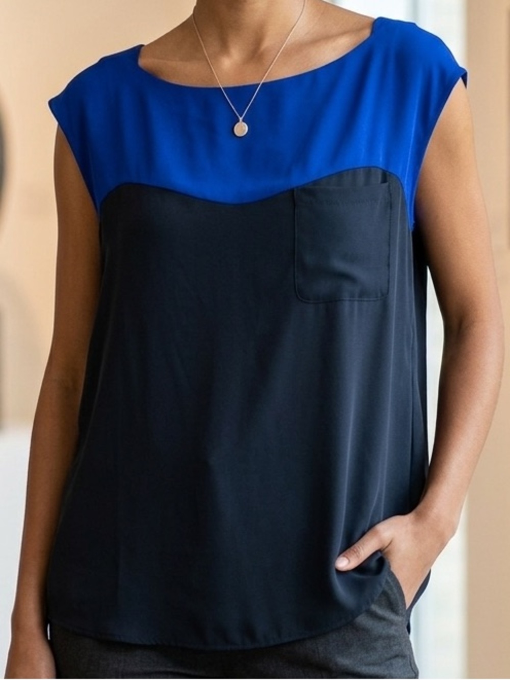 Two-Tone Blue Extended Sleeve Top